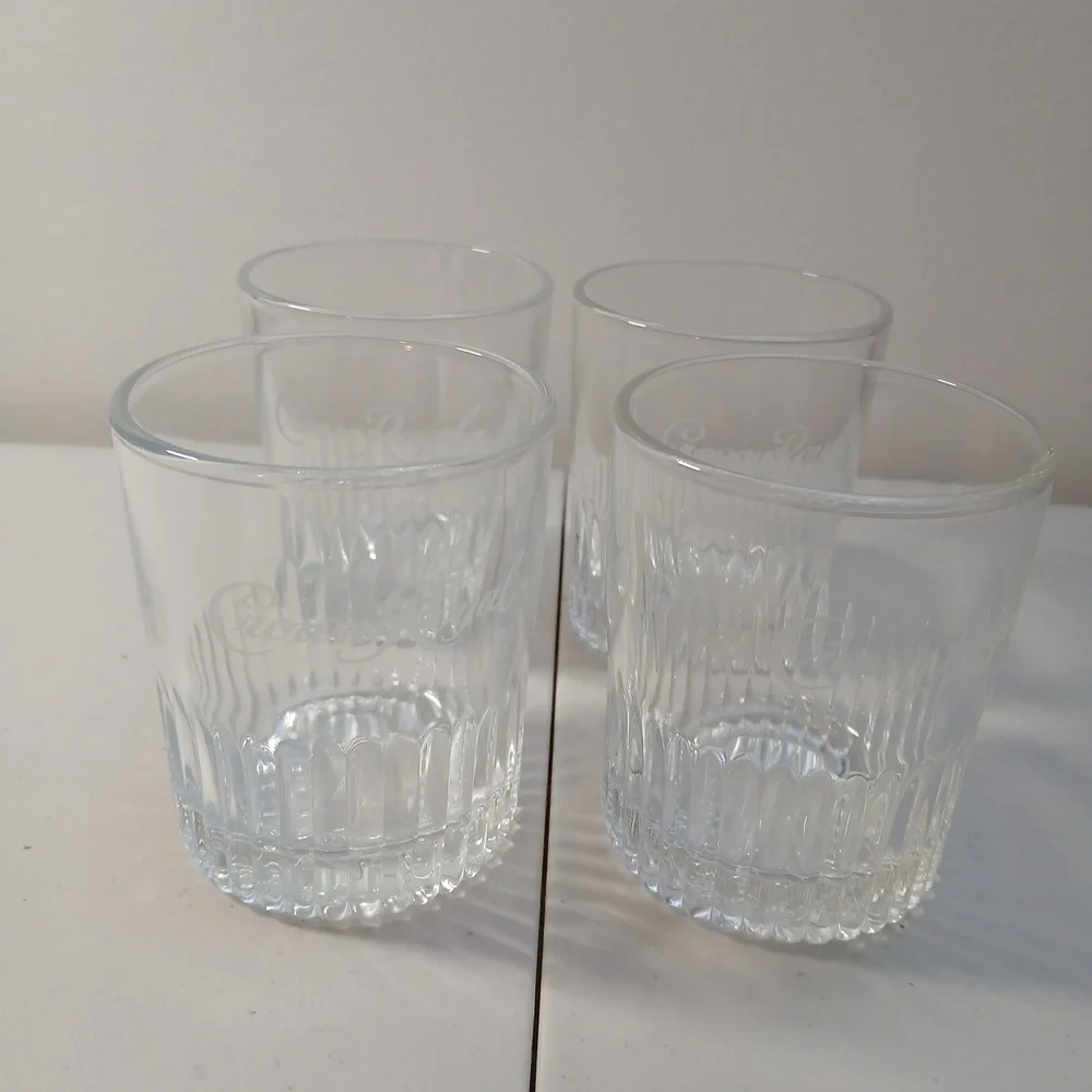 Crown Royal Clear Etched Ribbed Lowball Whiskey Glass Set of 4 Vintage 1980s